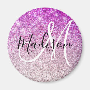 Girly & Glam Purple Glitter Sparkles Monogram Name Magnet