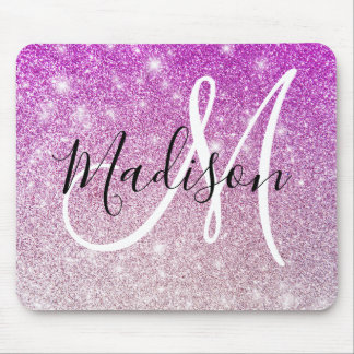 Girly & Glam Purple Glitter Sparkles Monogram Name Mouse Mat