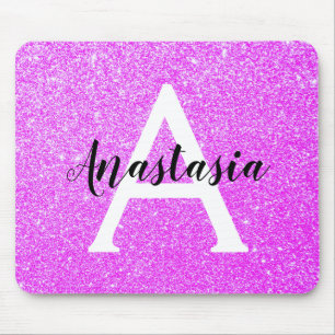 Girly Glam Purple Glitter Sparkles Monogram Name Mouse Mat
