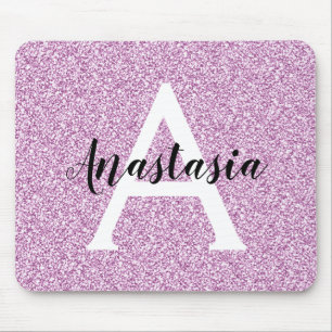 Girly Glam Purple Glitter Sparkles Monogram Name Mouse Mat