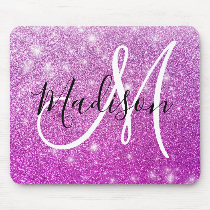 Girly And Glam Purple Glitter Sparkles Monogram Name Mouse Mat Zazzle 5407