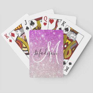 Girly & Glam Purple Glitter Sparkles Monogram Name Playing Cards