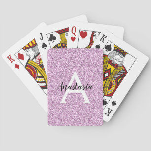 Girly Glam Purple Glitter Sparkles Monogram Name Playing Cards