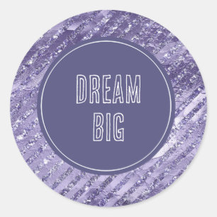 Girly Glam Purple Glitter Stripes  Classic Round Sticker
