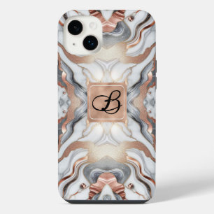 Girly Glam Rose Gold Silver & White Marble  iPhone 14 Plus Case