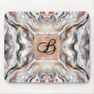 Girly Glam Rose Gold Silver & White Marble Mouse Mat