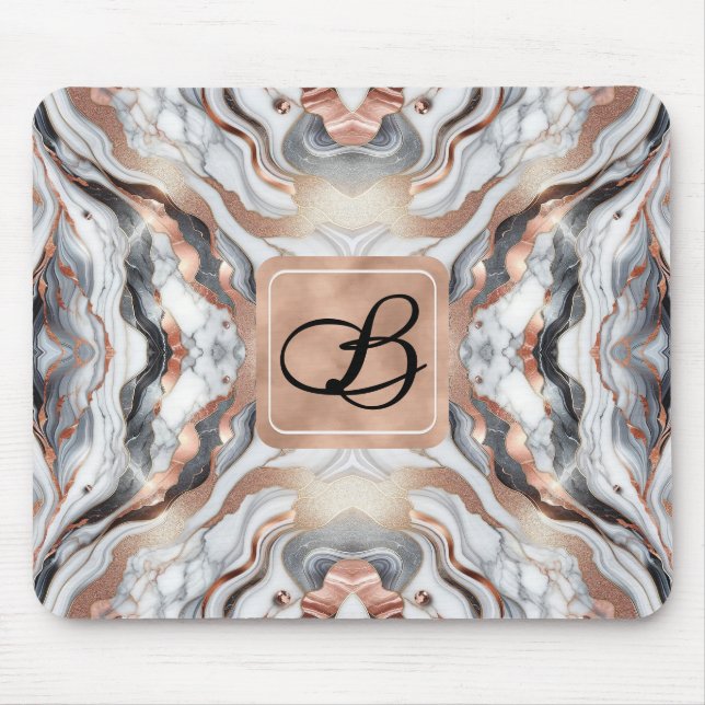Girly Glam Rose Gold Silver & White Marble  Mouse Mat (Front)