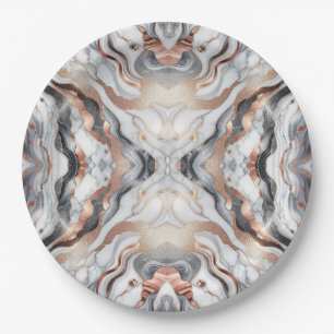Girly Glam Rose Gold Silver & White Marble  Paper Plate