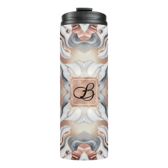 Girly Glam Rose Gold Silver & White Marble  Thermal Tumbler (Front)