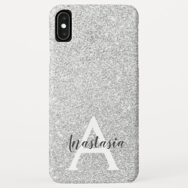 Girly Glam Silver Glitter Sparkles Monogram Name Case-Mate iPhone Case (Back)
