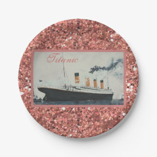 Girly Glam Titanic Rose Gold Glitter Paper Plate