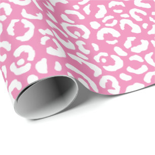 Girly Glam White Pink Leopard Print Wrapping Paper