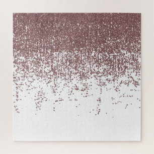 Girly Glamourous Faux Rose Gold Glitter White Jigsaw Puzzle