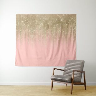 Girly Glamourous Pink Gold Glitter Striped Gradien Tapestry