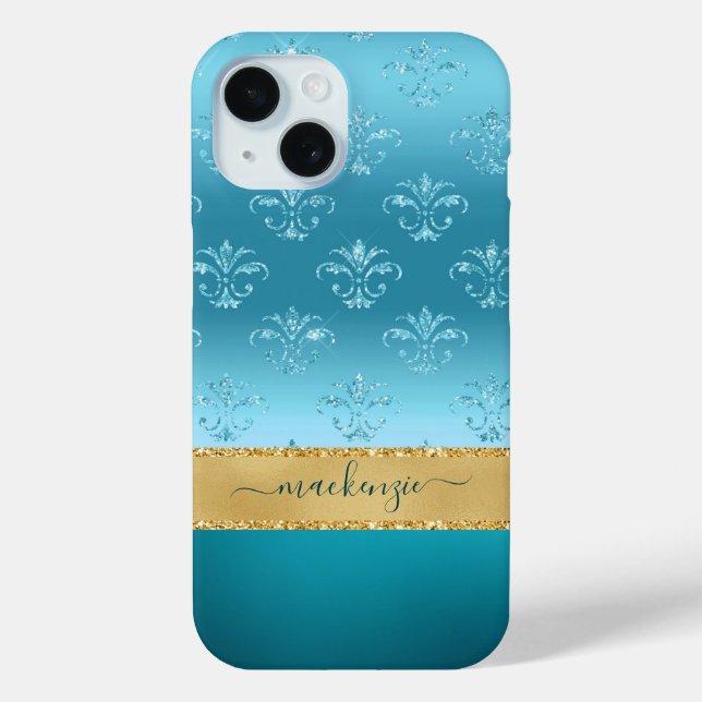 Girly Glitter Blue Gold Glam Metallic Personalised Case-Mate iPhone Case (Back)