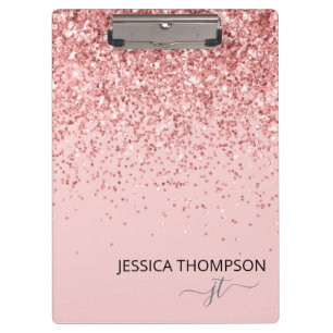 Girly Glitter Blush Pink Simple Monogram Name Clipboard