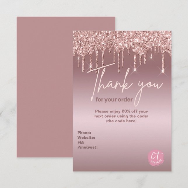 Girly Glitter Business Marketing  Thank You Card (Front/Back)
