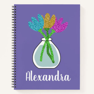 Girly Glitter Flowers Personalised Notebook