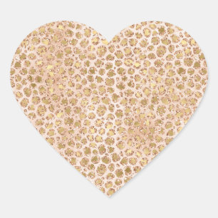 Girly Glitter Gold Peach Leopard Print Heart Sticker