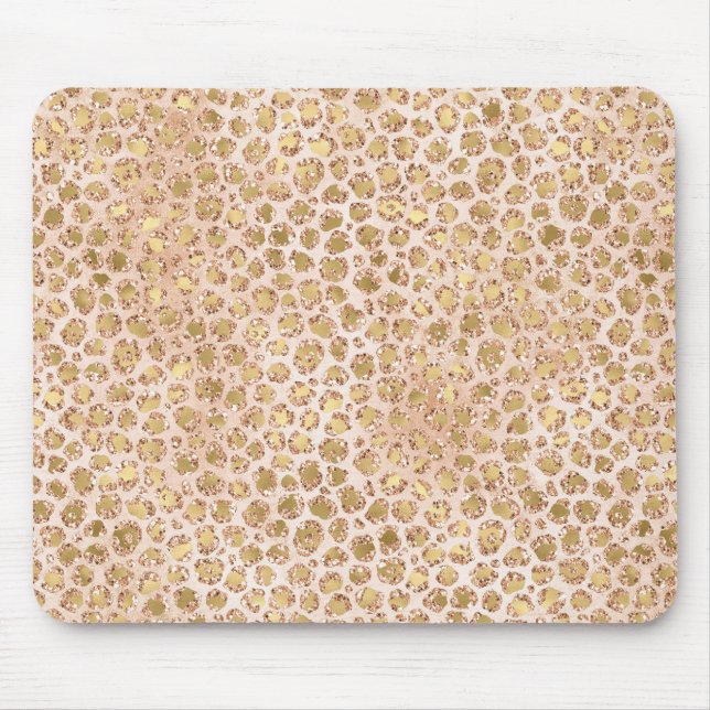 Girly Glitter Gold Peach Leopard Print Mouse Mat (Front)