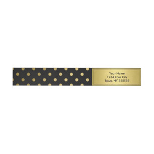 Girly Glitter Gold Polka Dots Pattern Black Wraparound Address Label