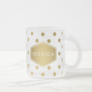 Girly Glitter Gold Polka Dots Pattern Monogram Frosted Glass Coffee Mug
