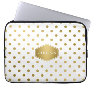 Girly Glitter Gold Polka Dots Pattern Monogram Laptop Sleeve