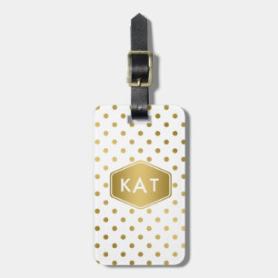 Girly Glitter Gold Polka Dots Pattern Monogram Luggage Tag