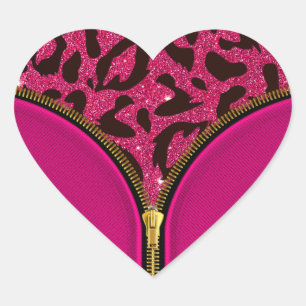 Girly Glitter Leopard Print Heart Sticker