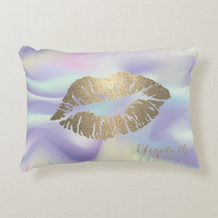 Girly Glitter Lips Holographic Decorative Cushion