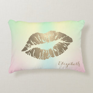 Girly Glitter Lips Holographic Iridescent Decorative Cushion