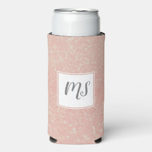 Girly Glitter Monogram Initial Rose Gold  Seltzer Can Cooler