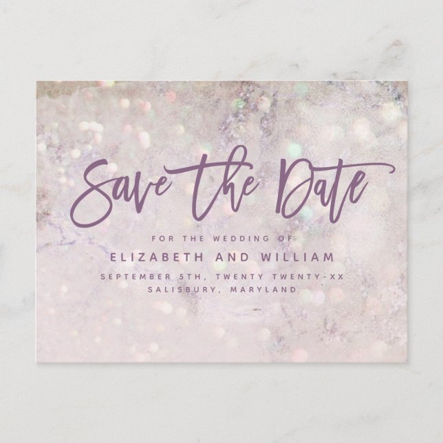 Girly glitter pink chic elegant rose gold wedding announcement postcard (Front)