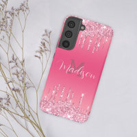 Girly Glitter Pink Drip Glam Monogram Add Name