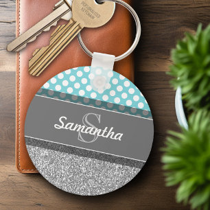 Girly Glitter Print Pattern with Custom Monograms Key Ring