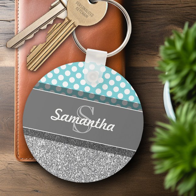 Girly Glitter Print Pattern with Custom Monograms Key Ring (Personalized Keychain)