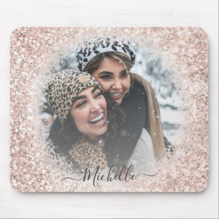 Girly Glitter  Rose Gold Photo Template Mouse Mat