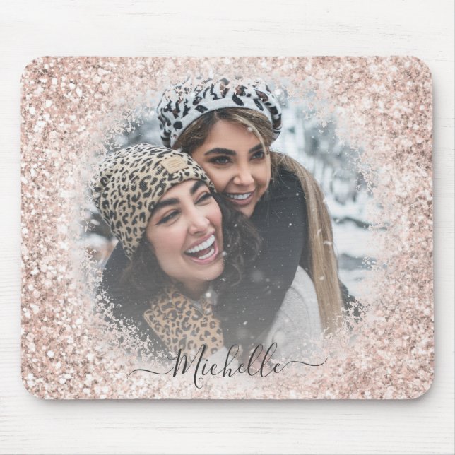 Girly Glitter  Rose Gold Photo Template Mouse Mat (Front)