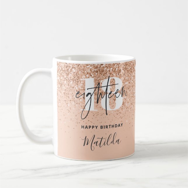 Girly glitter sparkle modern 18th birthday  coffee mug (Left)