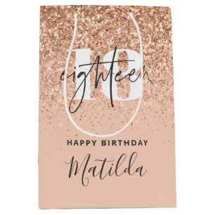 Girly glitter sparkle modern 18th birthday party medium gift bag