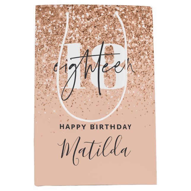 Girly glitter sparkle modern 18th birthday party  medium gift bag (Front)