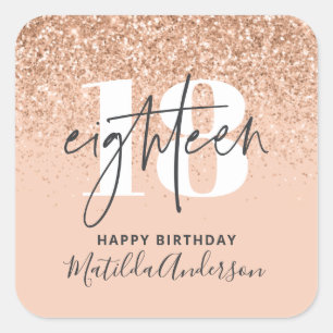 Girly glitter sparkle modern 18th birthday party square sticker