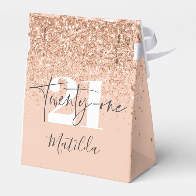 Girly glitter sparkle modern 21st birthday party  favour box (Back Side)