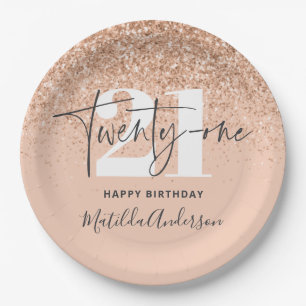 Girly glitter sparkle modern 21st birthday party paper plate