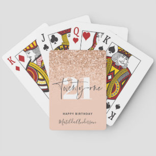 Girly glitter sparkle modern 21st birthday  playing cards