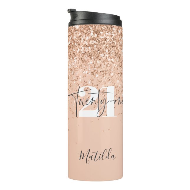 Girly glitter sparkle modern 21st birthday thermal tumbler (Rotated Right)
