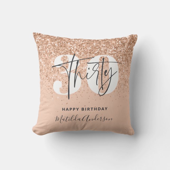 Girly glitter sparkle modern 30th birthday cushion (Front)