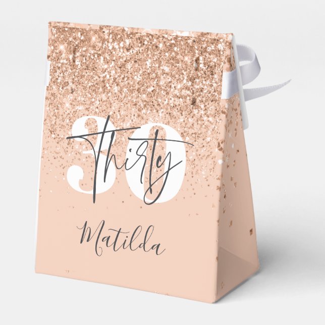 Girly glitter sparkle modern 30th birthday favour box (Back Side)