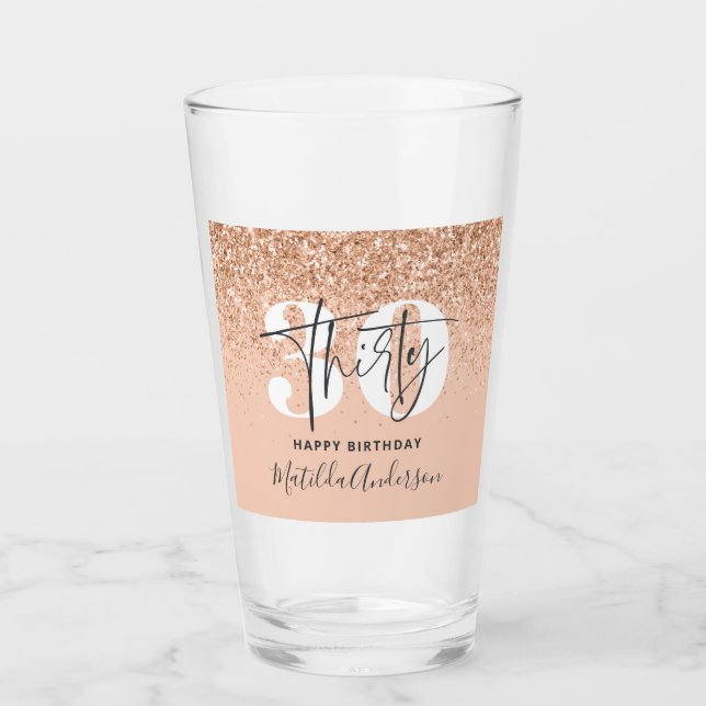 Girly glitter sparkle modern 30th birthday  glass (Front)