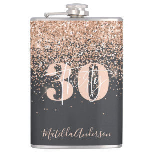 Girly glitter sparkle modern 30th birthday  hip flask